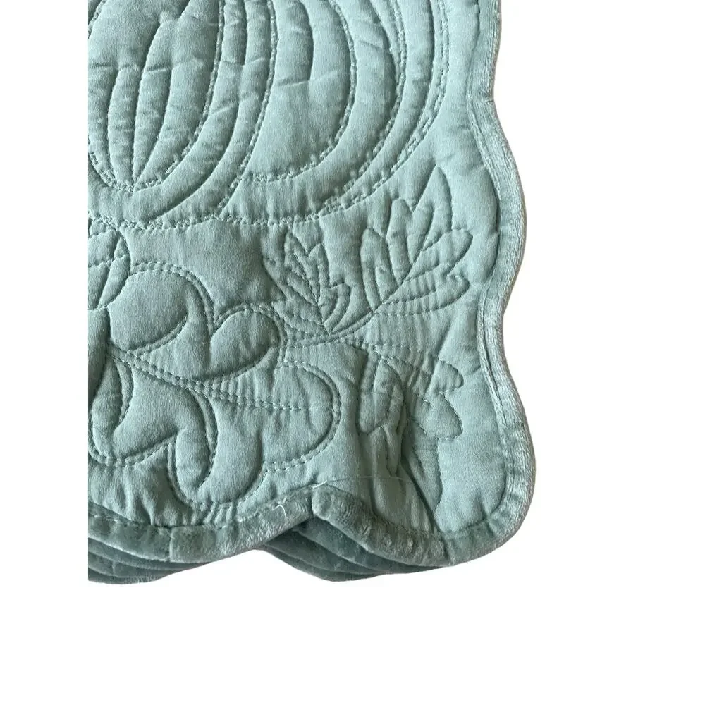 Tahari Home Set of 4 Green Velvet Pumpkin Placemats 13x18 Fall Decor New